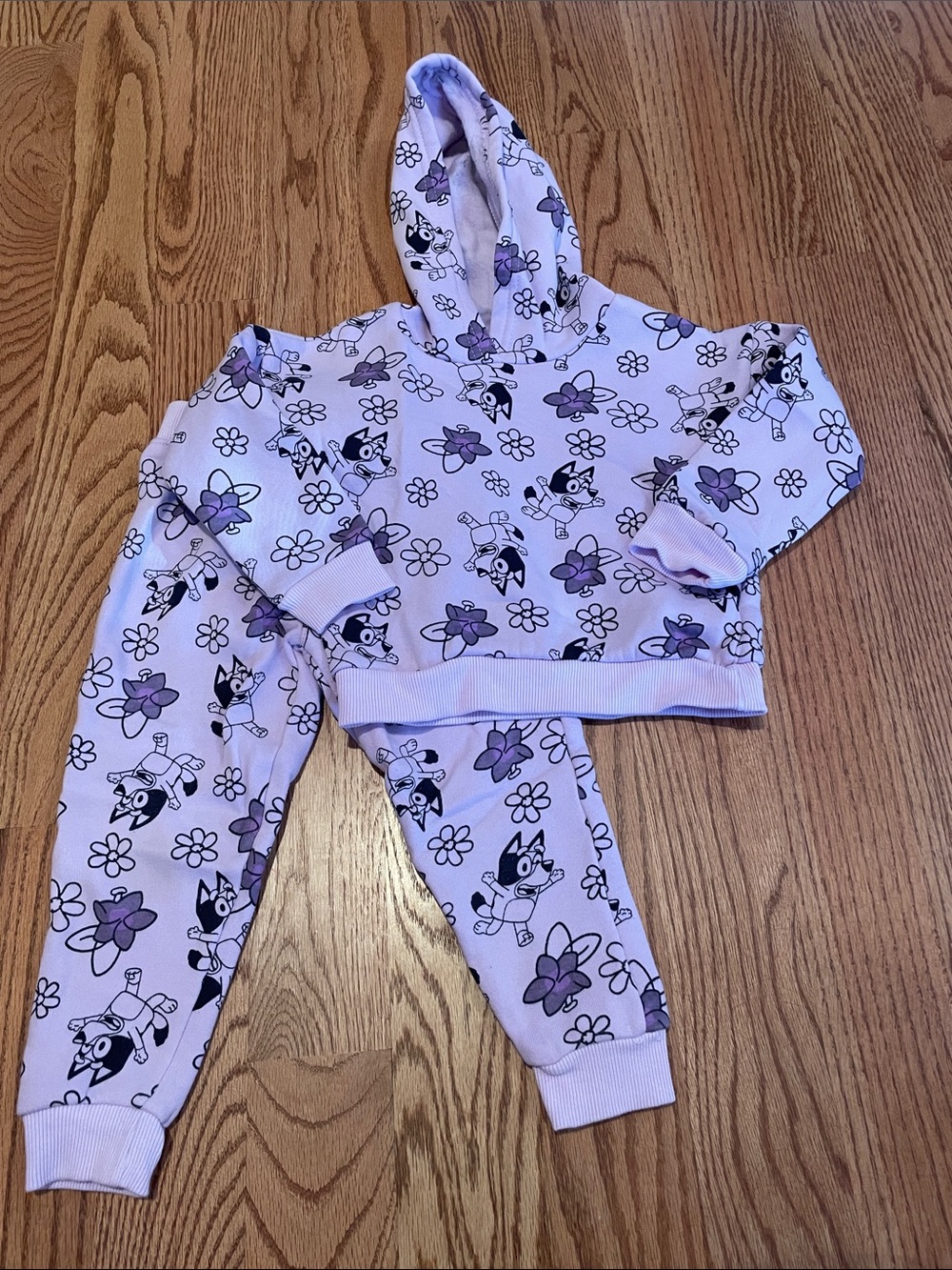 Lilac Cartoon Flower Hoodie & Jogger Set for Kids